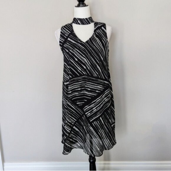 Calvin Klein choker chiffon abstract print shift dress - Picture 2 of 5